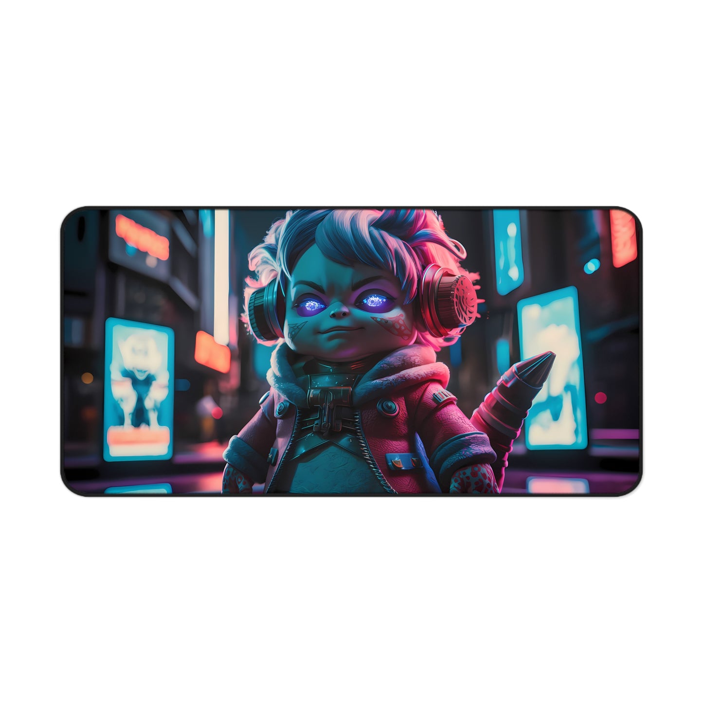 Neon Cyberpunk Guardian - Desk Mat