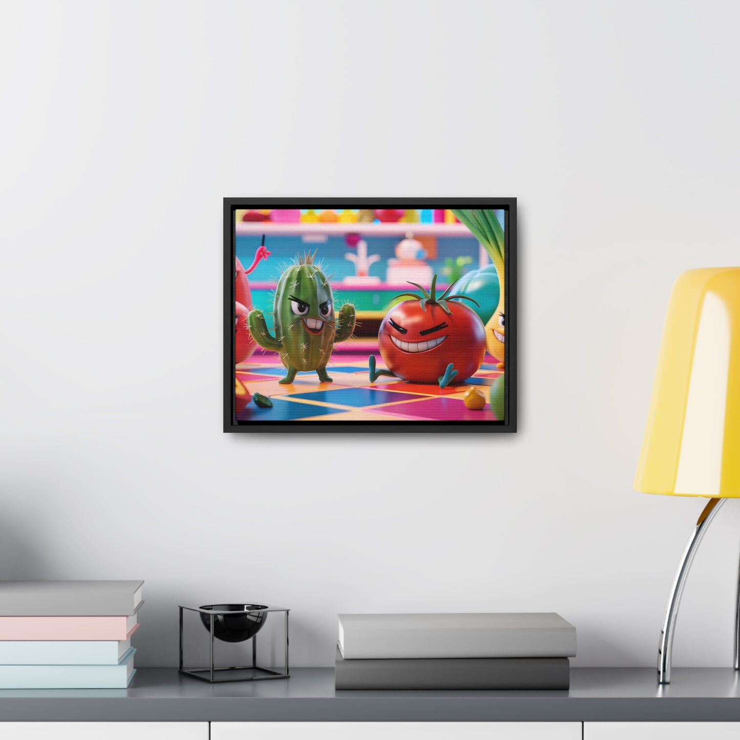 "Kitchen Showdown: The Produce Gang" - Gallery Canvas Wraps, Horizontal Frame