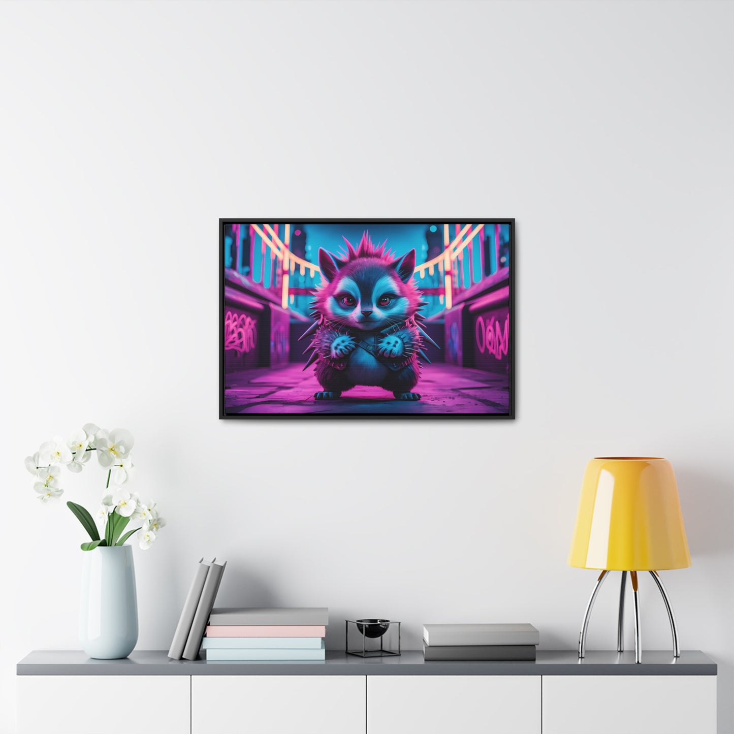 Punk Hedgehog in Neon City - Gallery Canvas Wraps, Horizontal Frame