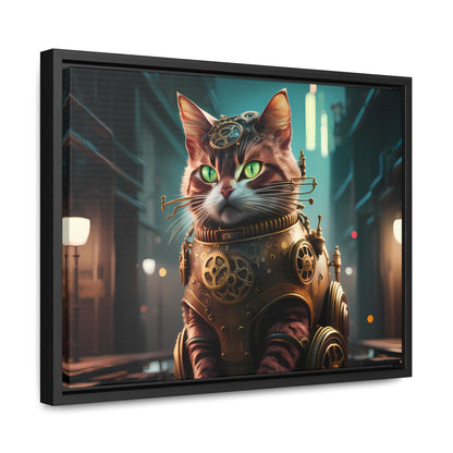 Clockwork Feline: Guardian of the Neon Alley - Gallery Canvas Wraps, Horizontal Frame