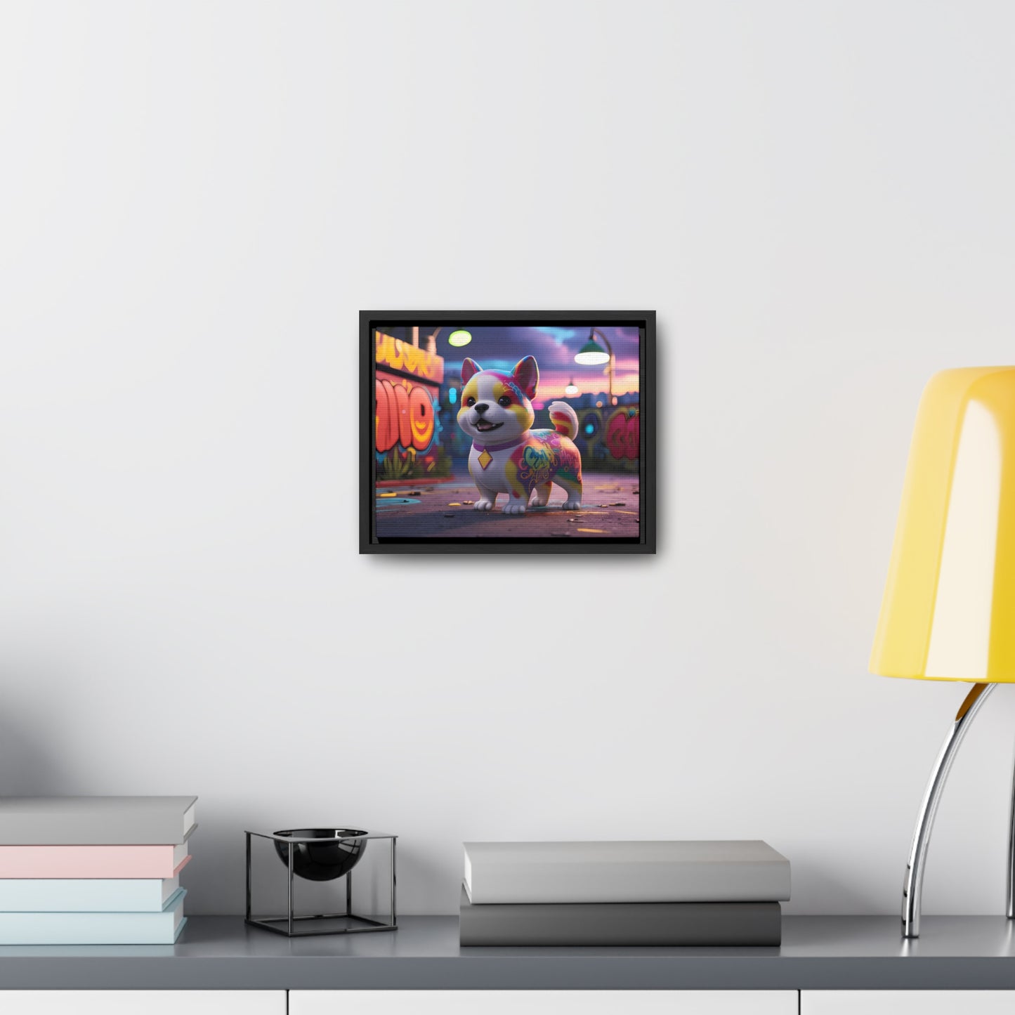 "Graffiti Pup in Neon Alley" - Gallery Canvas Wraps, Horizontal Frame