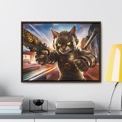 Cyberpunk Cat Warrior - Gallery Canvas Wraps, Horizontal Frame