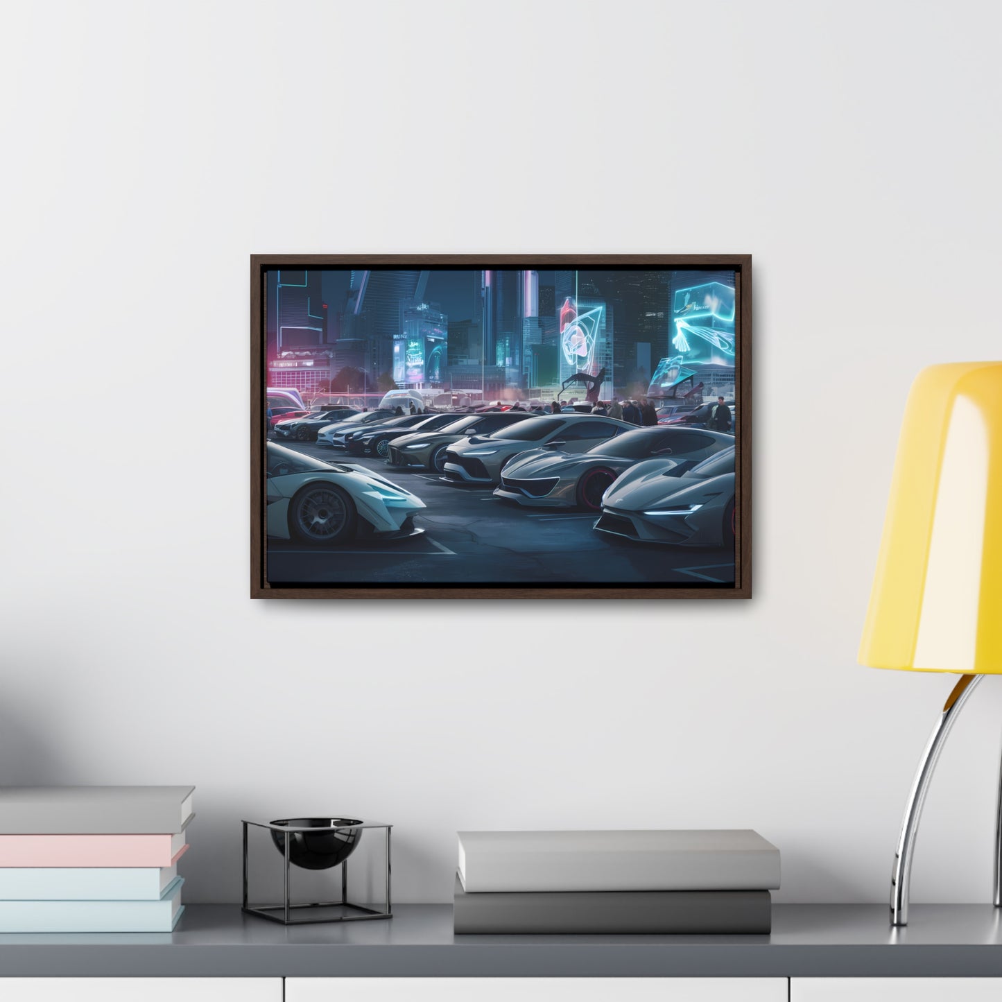 "Midnight Car Meet in Neon City" - Gallery Canvas Wraps, Horizontal Frame