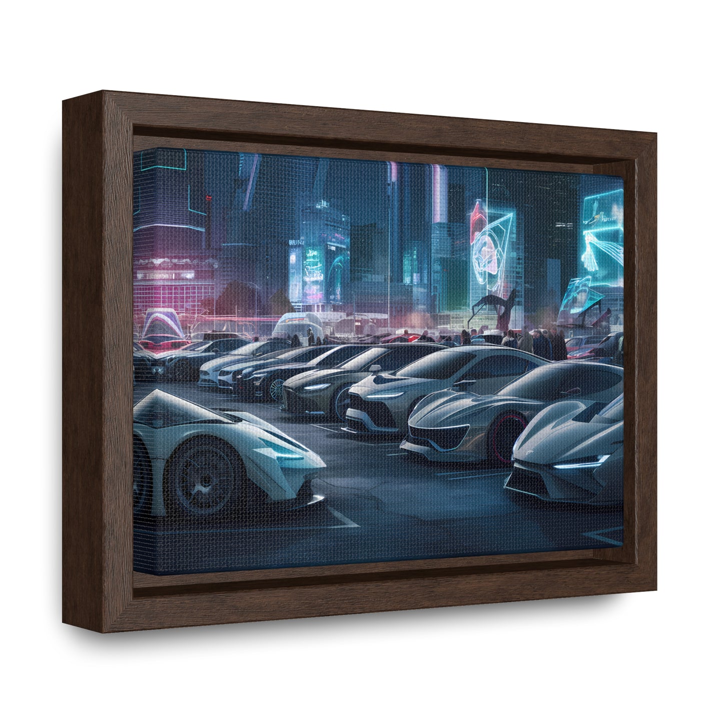 "Midnight Car Meet in Neon City" - Gallery Canvas Wraps, Horizontal Frame