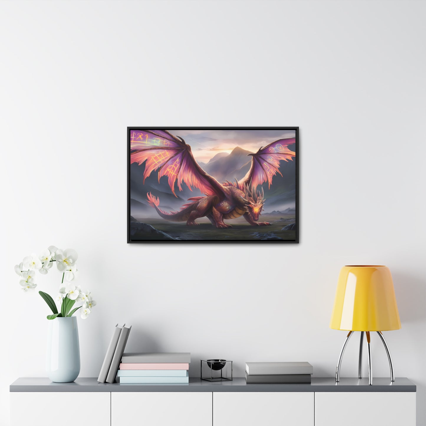 "The Arcane Guardian of the Crimson Peaks" - Gallery Canvas Wraps, Horizontal Frame