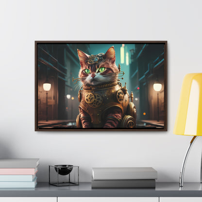 Clockwork Feline: Guardian of the Neon Alley - Gallery Canvas Wraps, Horizontal Frame