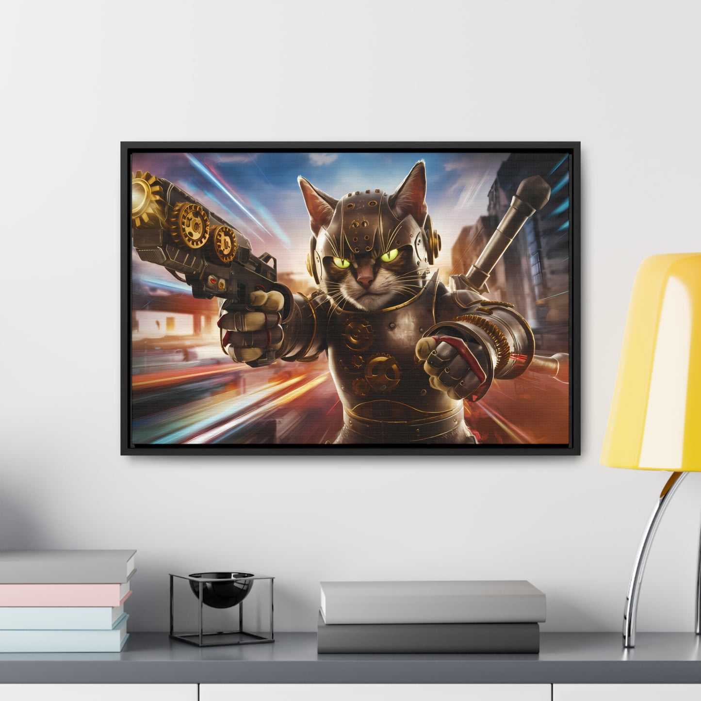 Cyberpunk Cat Warrior - Gallery Canvas Wraps, Horizontal Frame