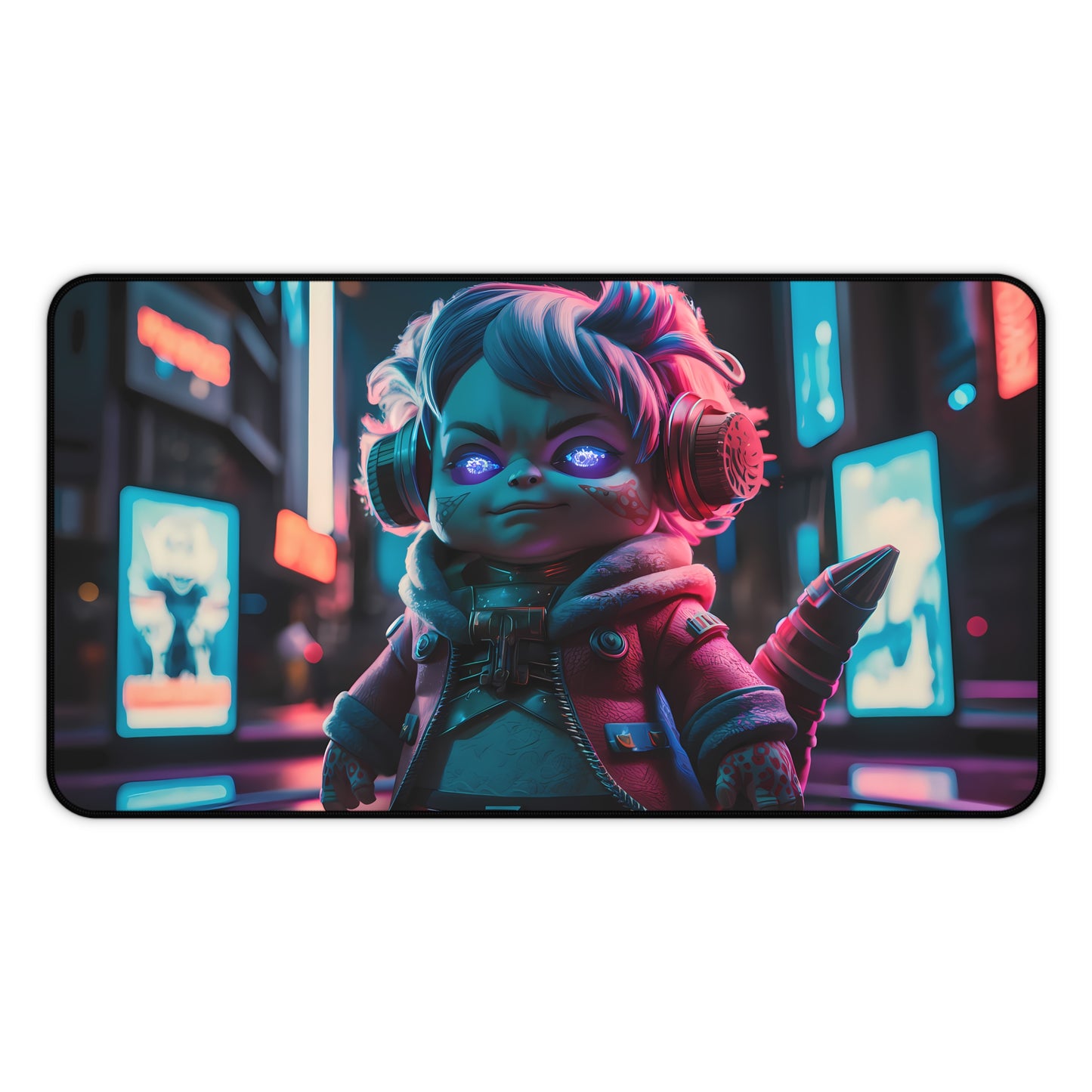 Neon Cyberpunk Guardian - Desk Mat