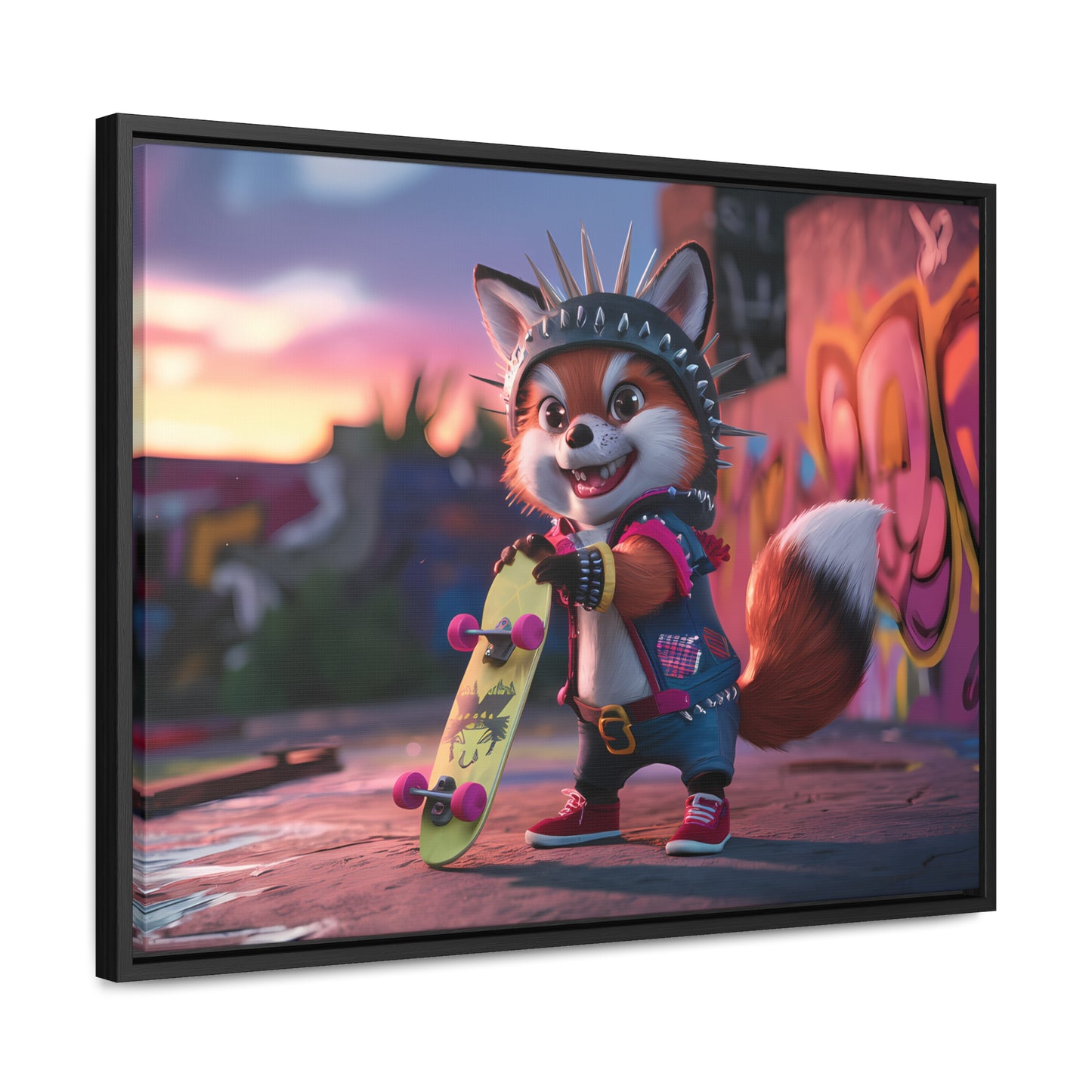 "Punk Skater Fox at Sunset" - Gallery Canvas Wraps, Horizontal Frame