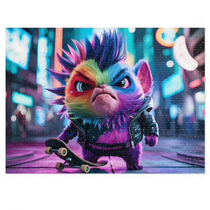 Punk Rock Skater Feline in Neon City - Jigsaw Puzzle (30, 110, 252, 500,1000-Piece)