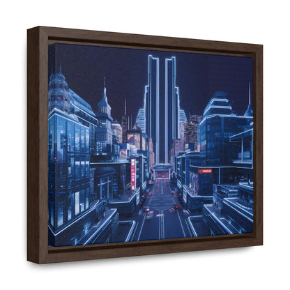 Neon Cityscape at Midnight - Gallery Canvas Wraps, Horizontal Frame