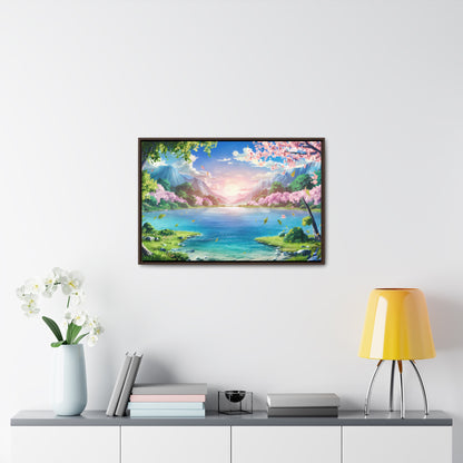 Serene Sunrise Over Blossoming Lake - Gallery Canvas Wraps, Horizontal Frame