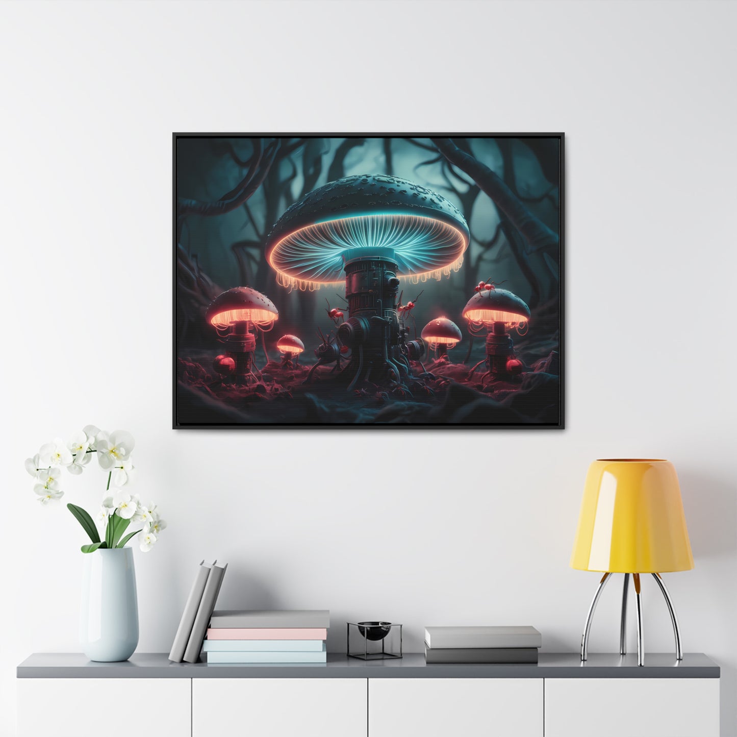 The Bioluminescent Mechanisms of the Neon Forest - Gallery Canvas Wraps, Horizontal Frame