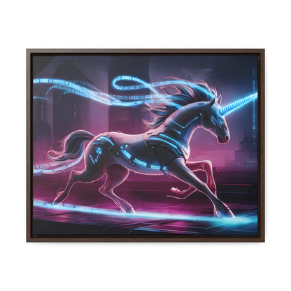 Cybernetic Unicorn in Neon Metropolis - Gallery Canvas Wraps, Horizontal Frame