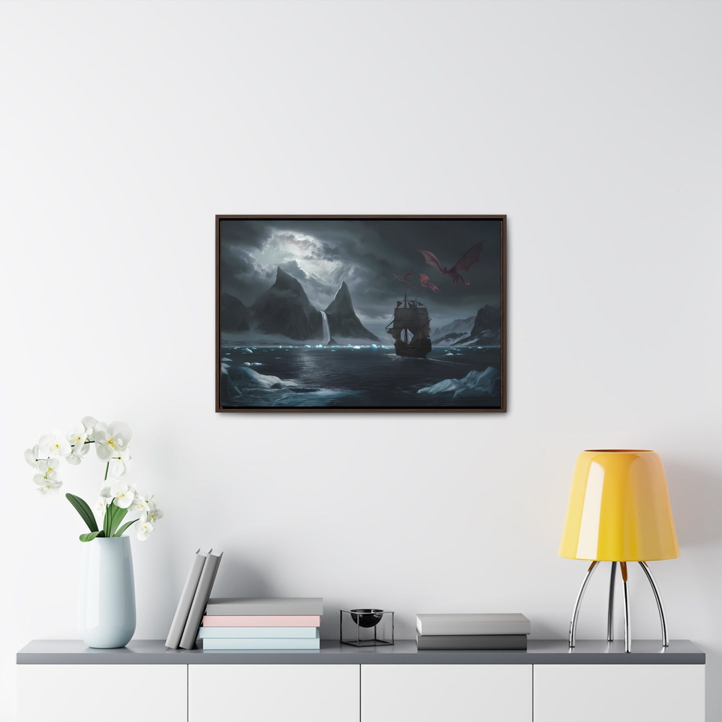 Dragons Over the Frozen Abyss - Gallery Canvas Wraps, Horizontal Frame