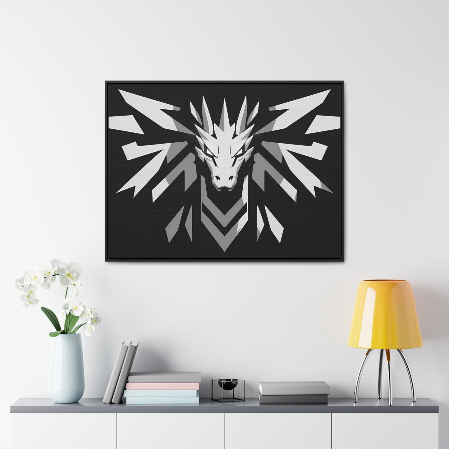 "Silver Dragon Crest" - Gallery Canvas Wraps, Horizontal Frame