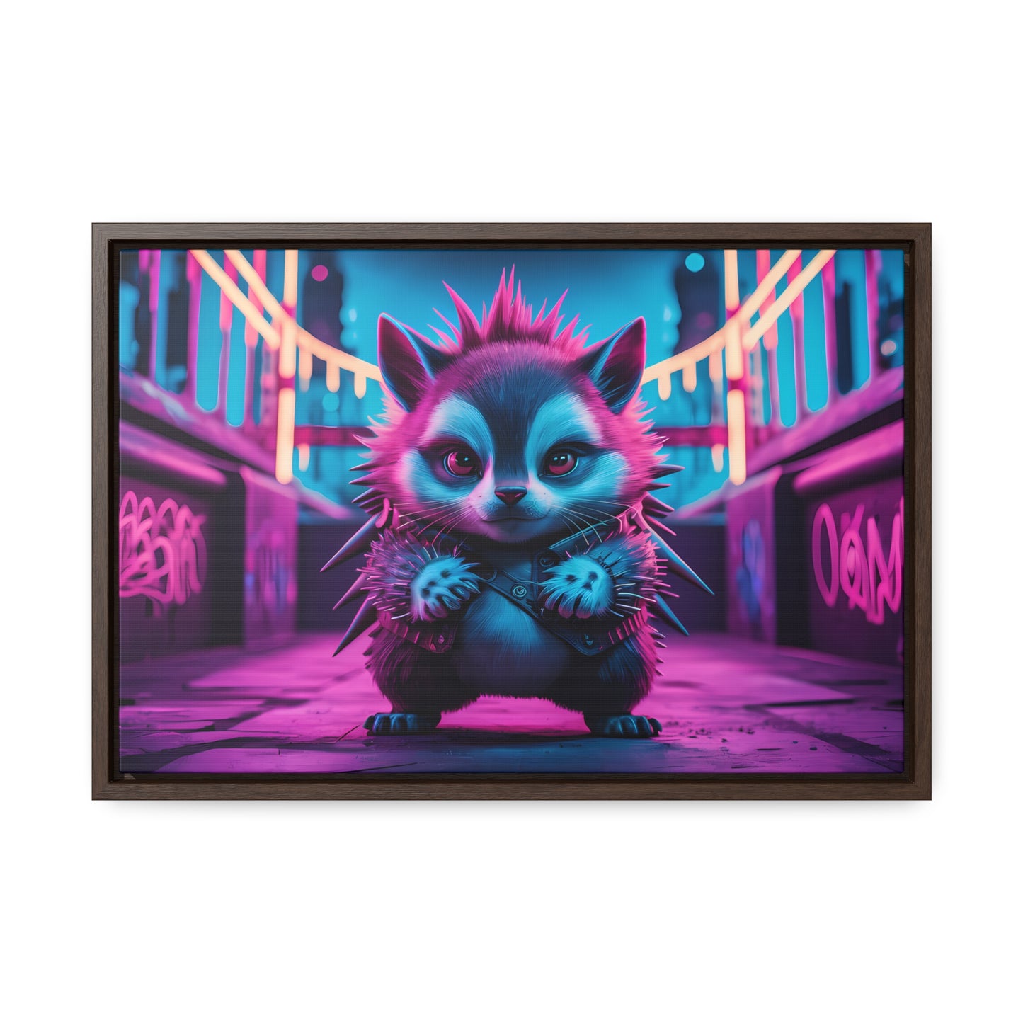 Punk Hedgehog in Neon City - Gallery Canvas Wraps, Horizontal Frame