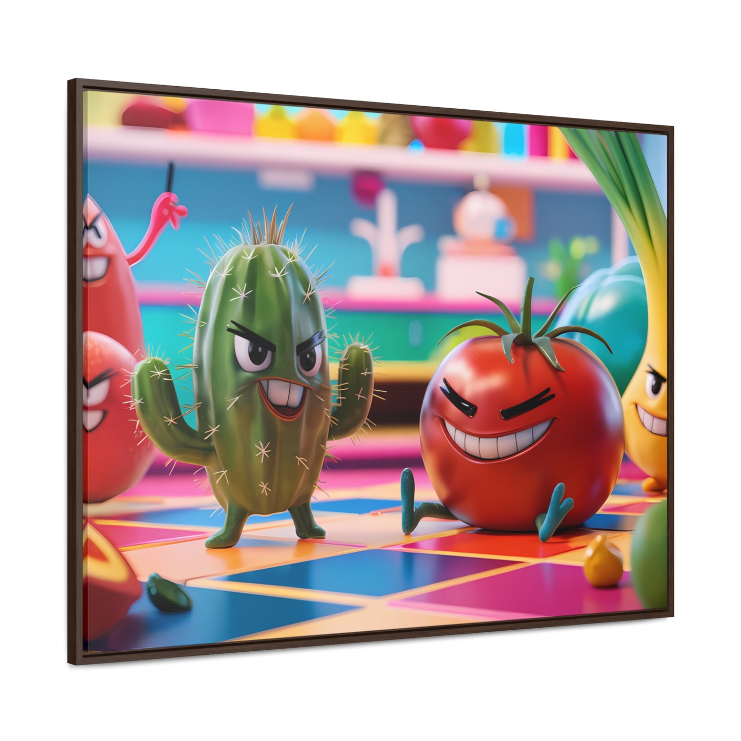 "Kitchen Showdown: The Produce Gang" - Gallery Canvas Wraps, Horizontal Frame