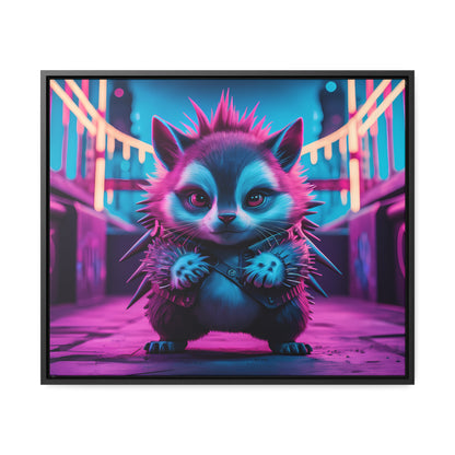 Punk Hedgehog in Neon City - Gallery Canvas Wraps, Horizontal Frame