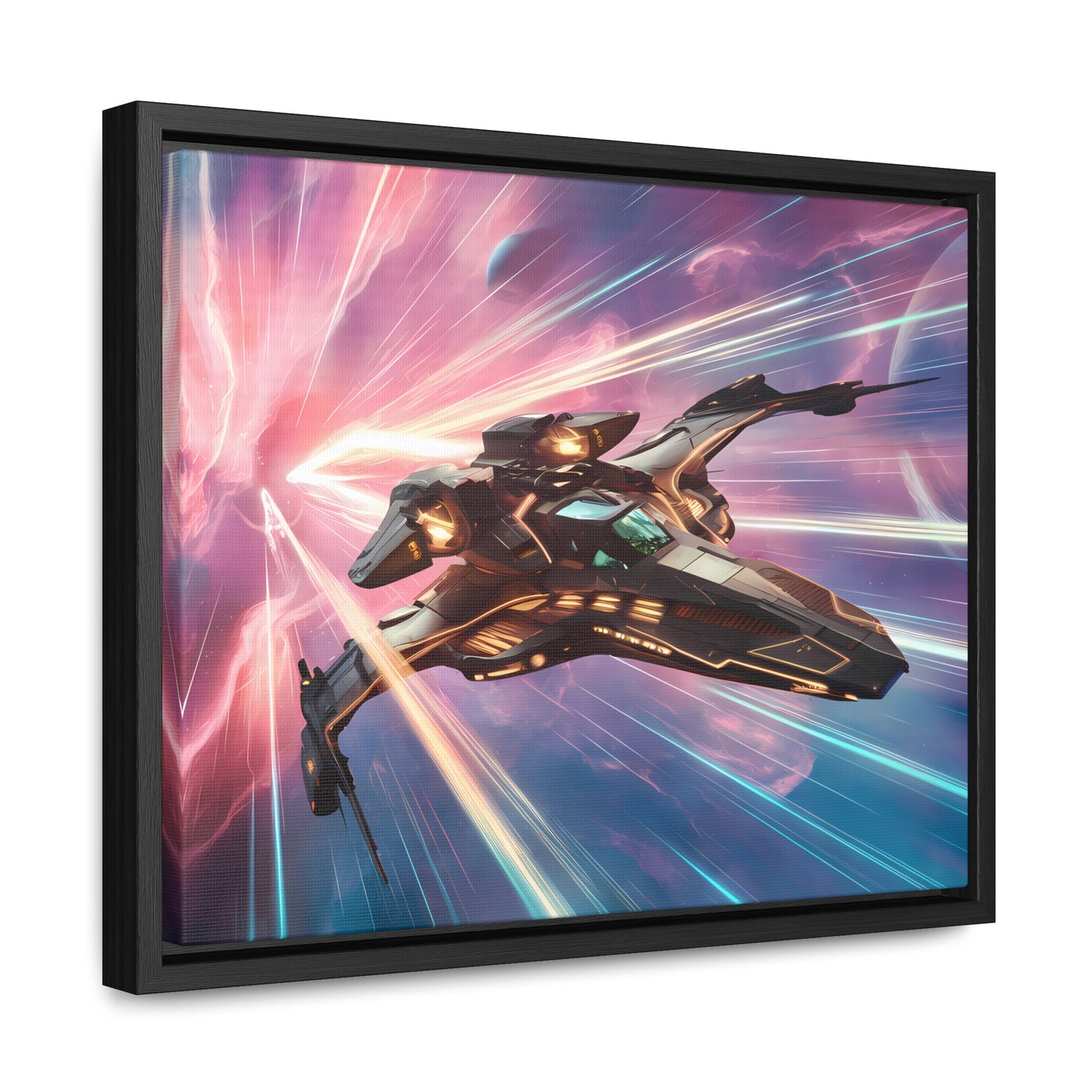 "Starship Through the Cosmic Rift" - Gallery Canvas Wraps, Horizontal Frame