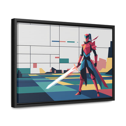 Neon Knight in a Digital Realm - Gallery Canvas Wraps, Horizontal Frame