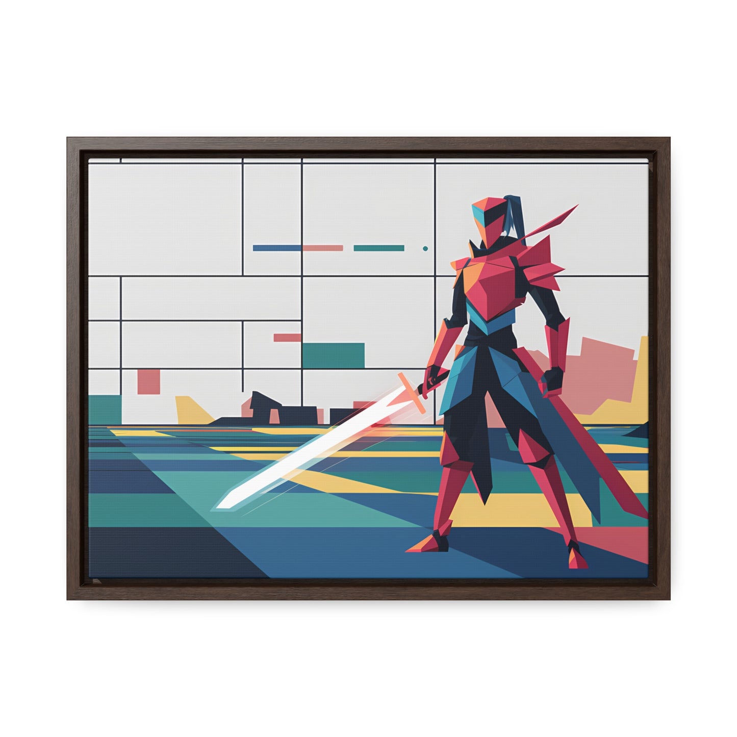 Neon Knight in a Digital Realm - Gallery Canvas Wraps, Horizontal Frame