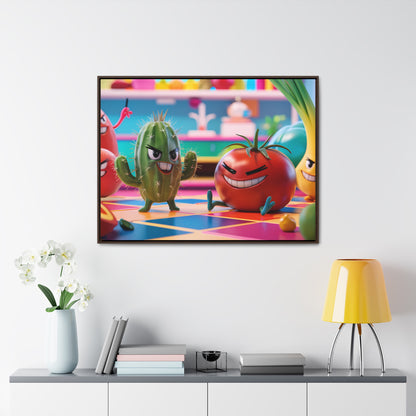 "Kitchen Showdown: The Produce Gang" - Gallery Canvas Wraps, Horizontal Frame