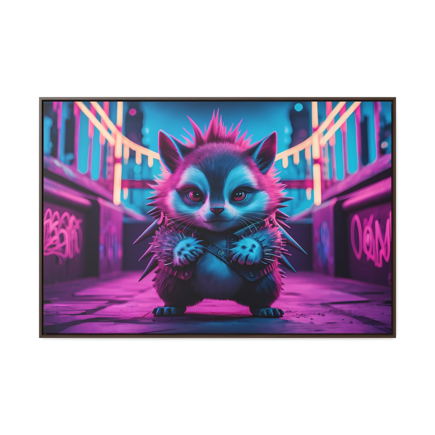 Punk Hedgehog in Neon City - Gallery Canvas Wraps, Horizontal Frame