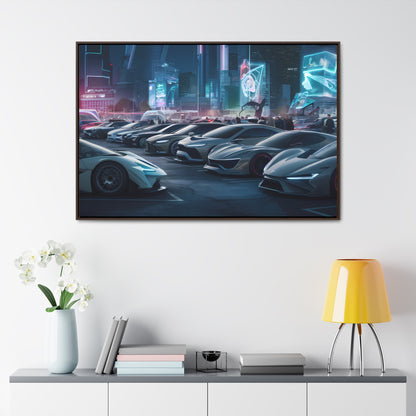 "Midnight Car Meet in Neon City" - Gallery Canvas Wraps, Horizontal Frame