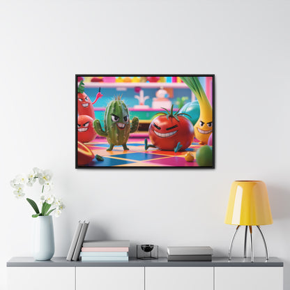 "Kitchen Showdown: The Produce Gang" - Gallery Canvas Wraps, Horizontal Frame