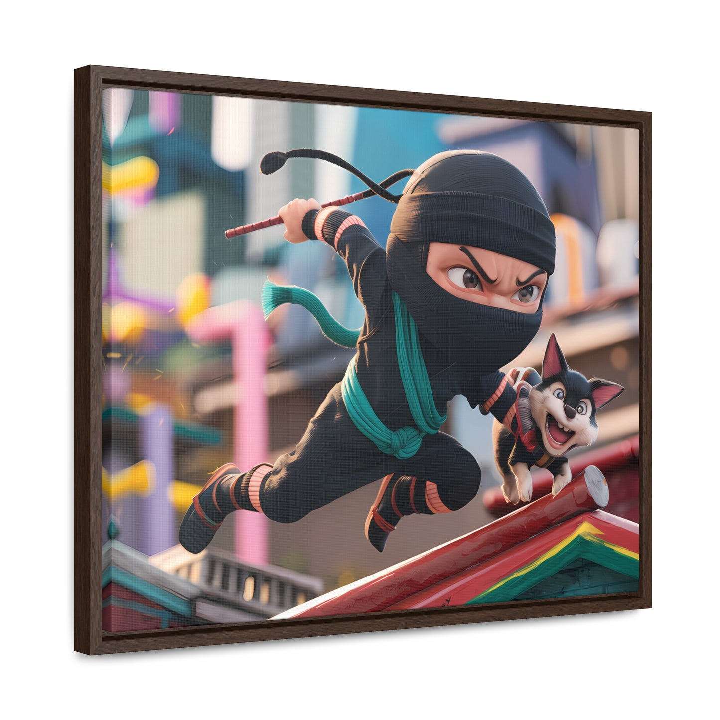 "Ninja and the Fearless Pup" - Gallery Canvas Wraps, Horizontal Frame