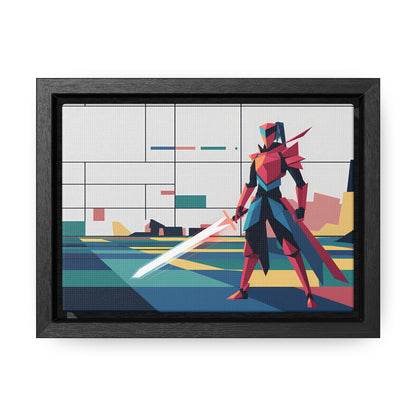 Neon Knight in a Digital Realm - Gallery Canvas Wraps, Horizontal Frame