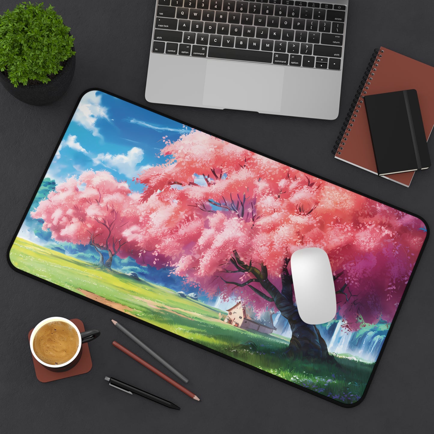 Idyllic cherry blossom and a hut - Desk Mat