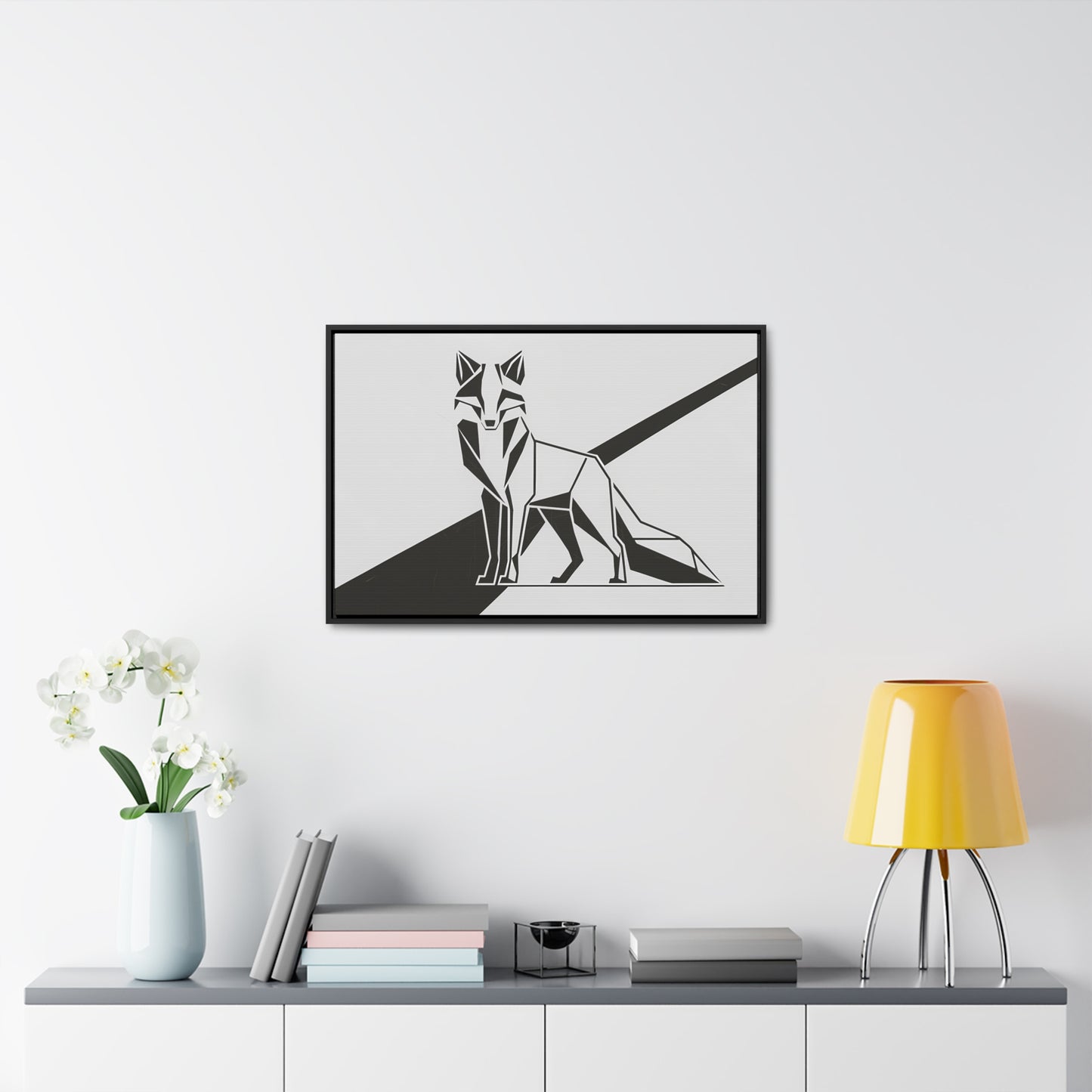 Geometric Fox in Black and White - Gallery Canvas Wraps, Horizontal Frame