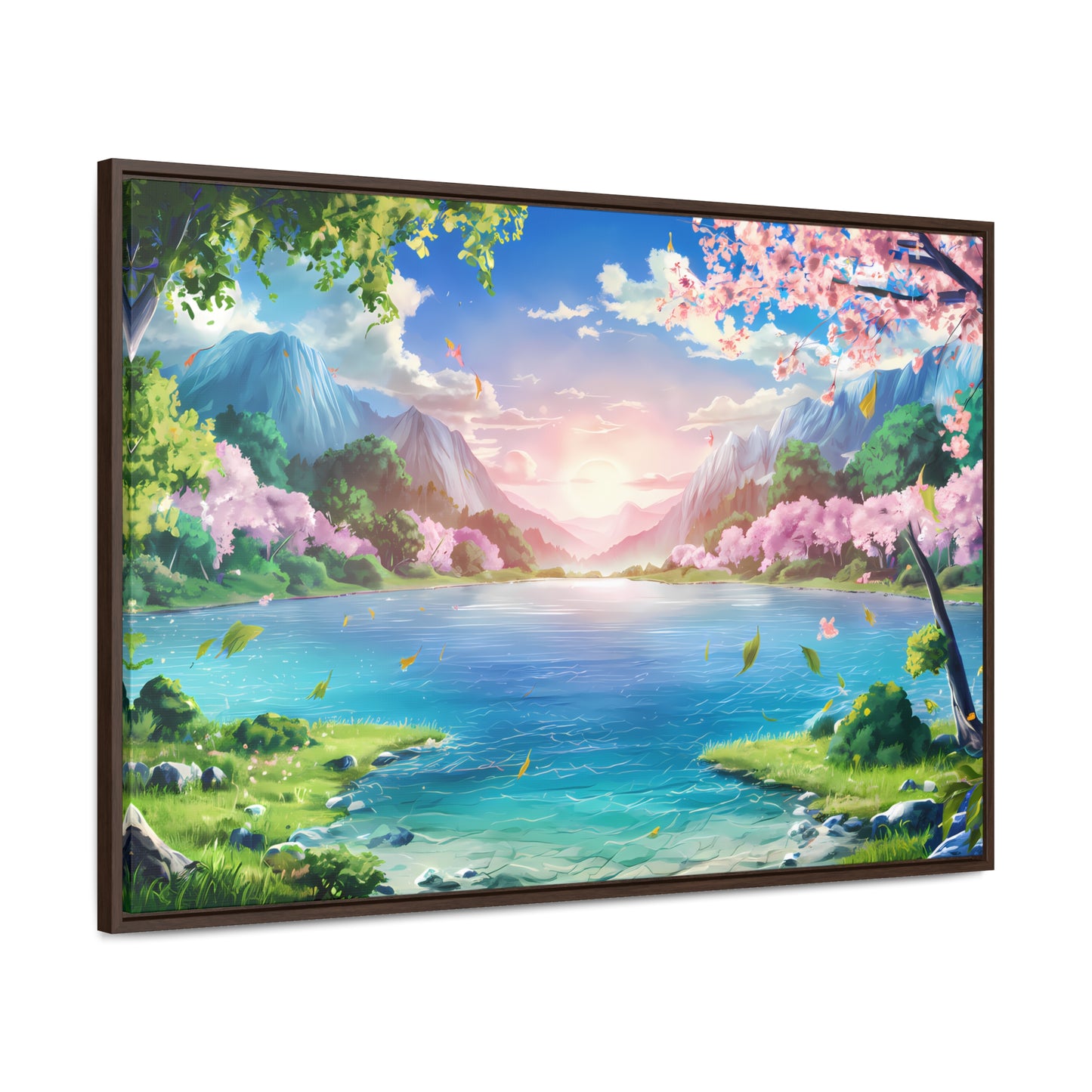 Serene Sunrise Over Blossoming Lake - Gallery Canvas Wraps, Horizontal Frame