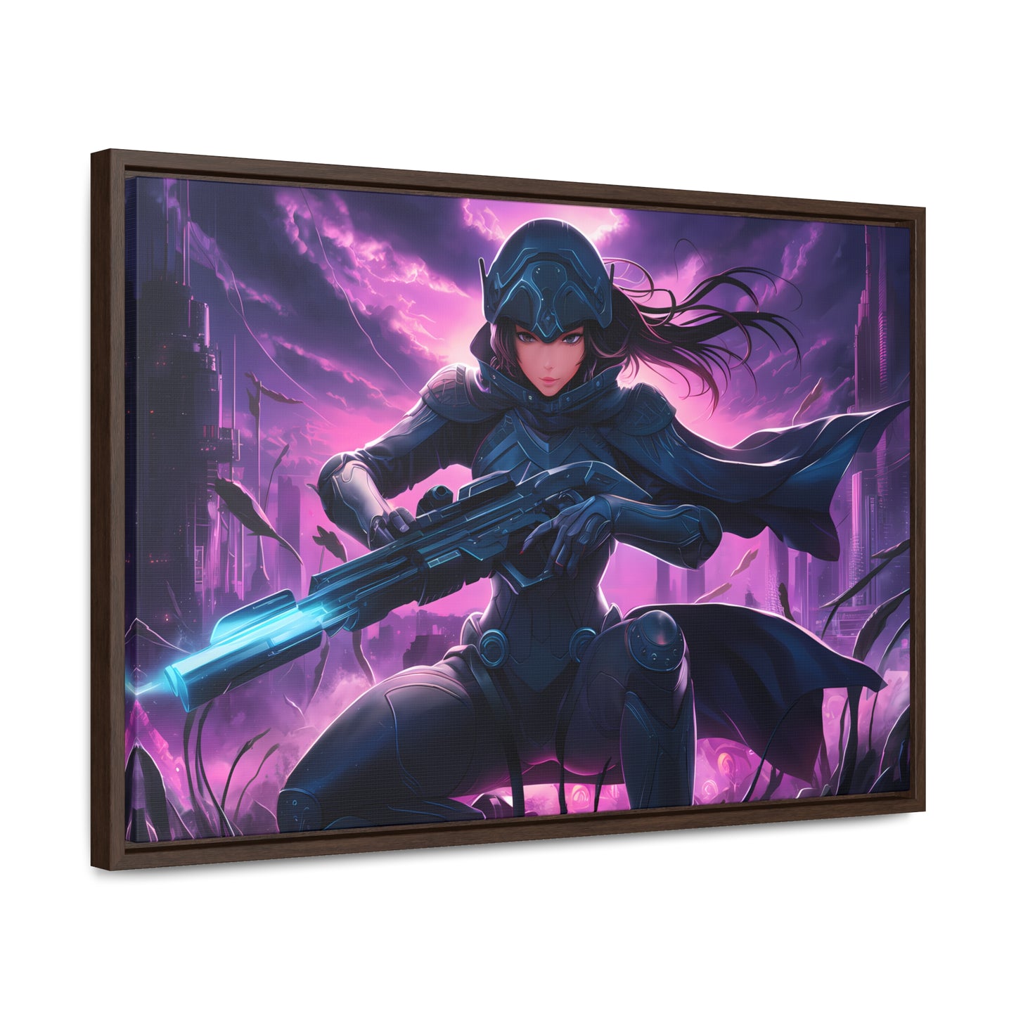 Shadow Sentinel: Neon Hunter - Gallery Canvas Wraps, Horizontal Frame