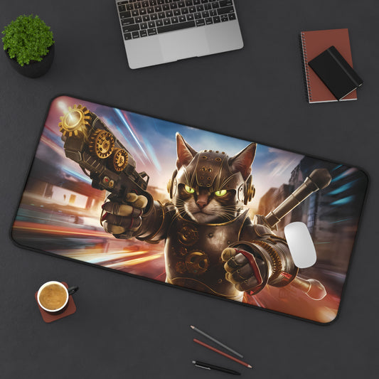 Steampunk Gunner Cat - Desk Mat