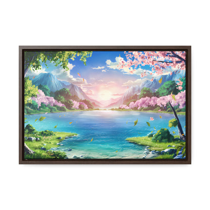 Serene Sunrise Over Blossoming Lake - Gallery Canvas Wraps, Horizontal Frame