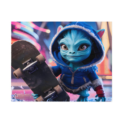 Skateboarding Alien in a Neon City - Jigsaw Puzzle (30, 110, 252, 500,1000-Piece)