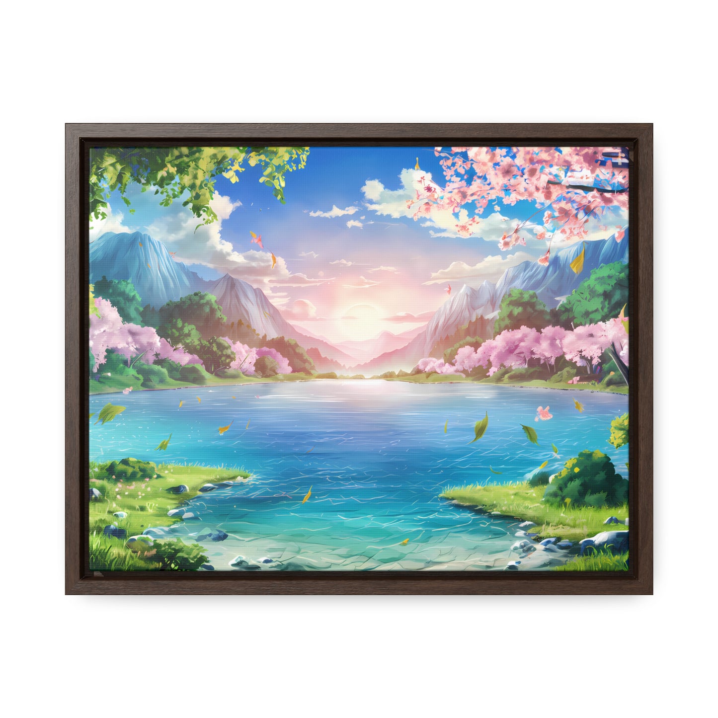 Serene Sunrise Over Blossoming Lake - Gallery Canvas Wraps, Horizontal Frame