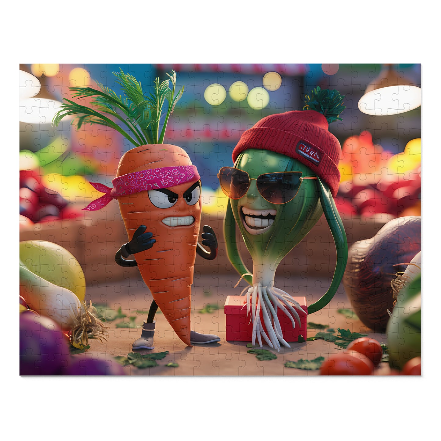 "Veggie Showdown: Carrot vs. Cool Onion" - Jigsaw Puzzle (30, 110, 252, 500,1000-Piece)