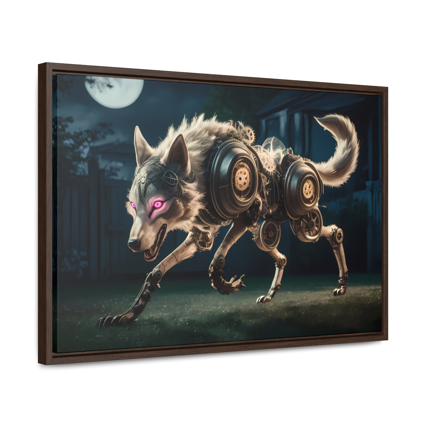 Cyberwolf Under the Moon - Gallery Canvas Wraps, Horizontal Frame