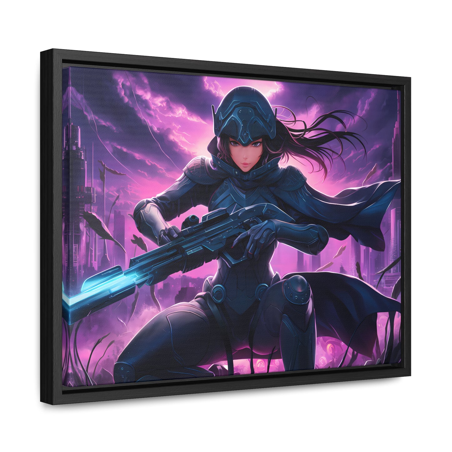 Shadow Sentinel: Neon Hunter - Gallery Canvas Wraps, Horizontal Frame