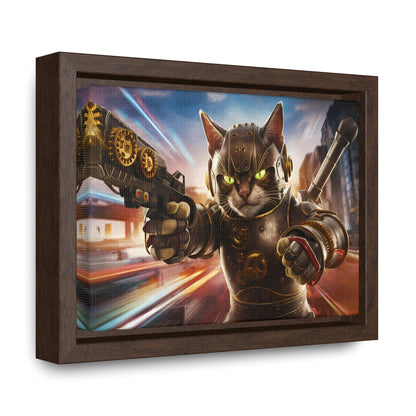 Cyberpunk Cat Warrior - Gallery Canvas Wraps, Horizontal Frame