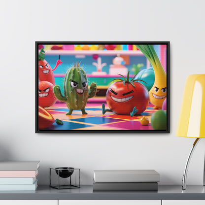 "Kitchen Showdown: The Produce Gang" - Gallery Canvas Wraps, Horizontal Frame