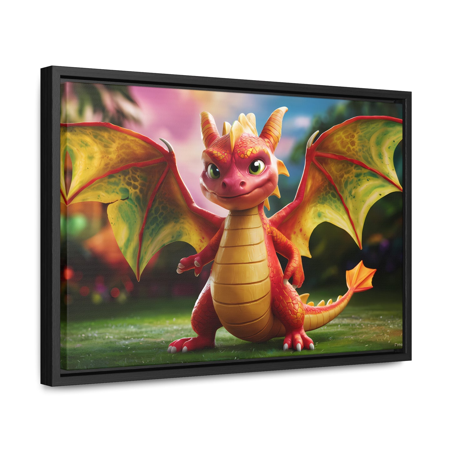 "Playful Baby Dragon in a Magical Forest" - Gallery Canvas Wraps, Horizontal Frame