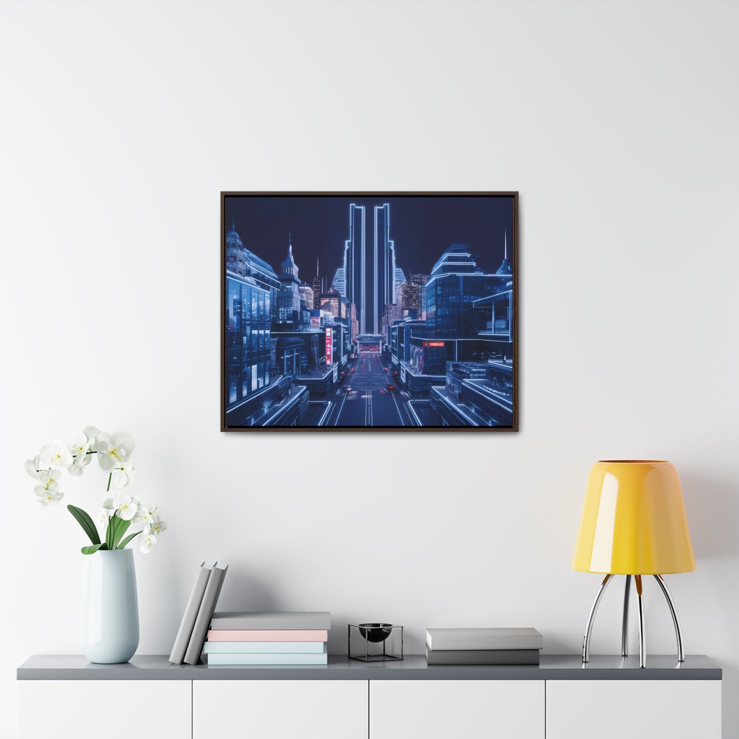 Neon Cityscape at Midnight - Gallery Canvas Wraps, Horizontal Frame