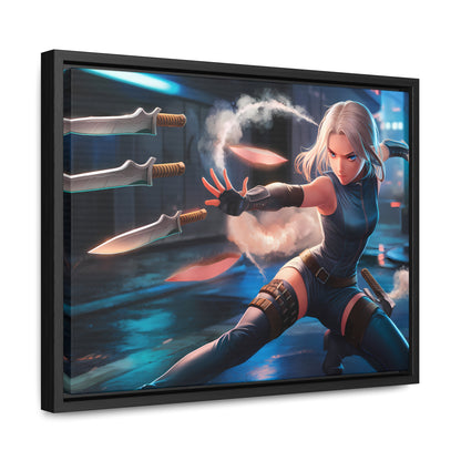 Blade Dancer in the Neon Shadows - Gallery Canvas Wraps, Horizontal Frame