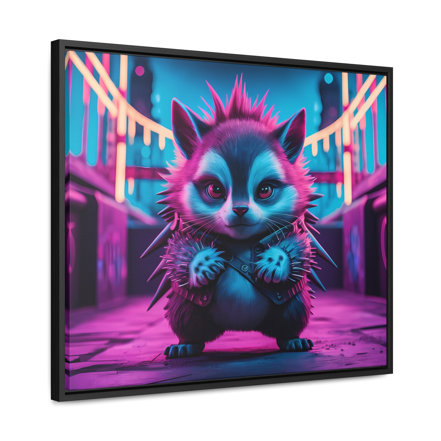 Punk Hedgehog in Neon City - Gallery Canvas Wraps, Horizontal Frame