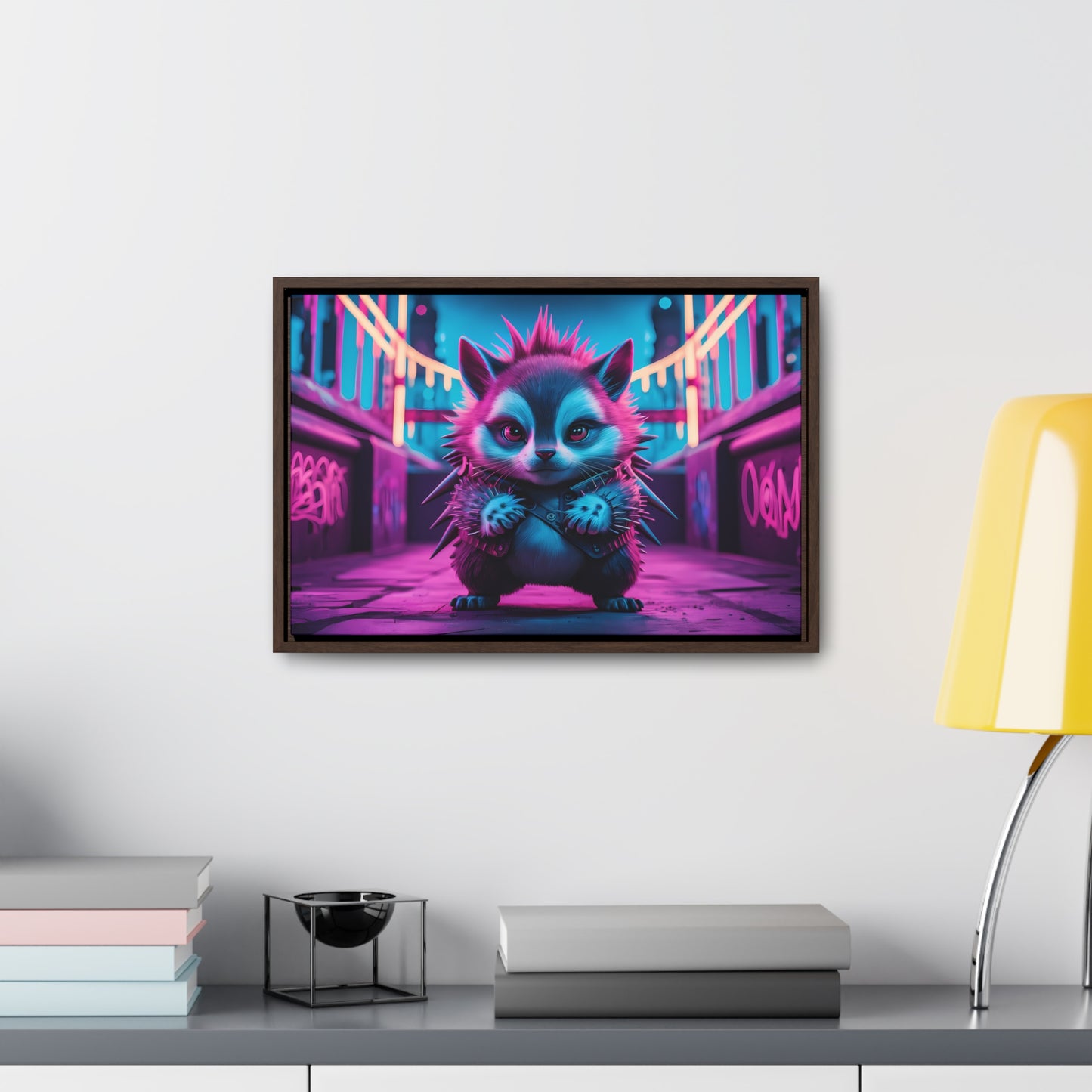 Punk Hedgehog in Neon City - Gallery Canvas Wraps, Horizontal Frame